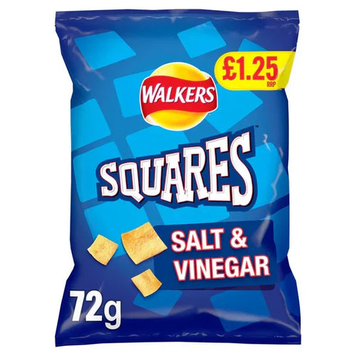 18 x Walkers Squares Salt & Vinegar - 72GM