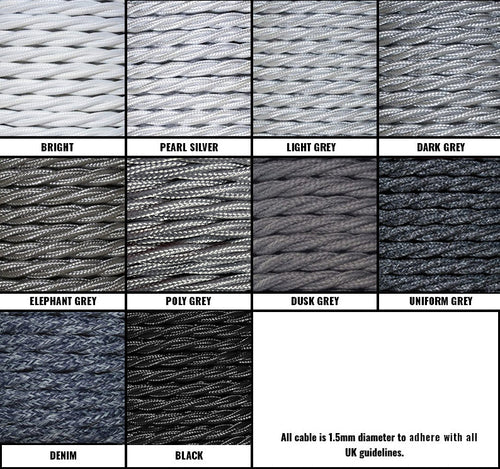 White / Grey / Black Braided Fabric Decorative Extension Lead - Black 2 Gang Trailing Socket