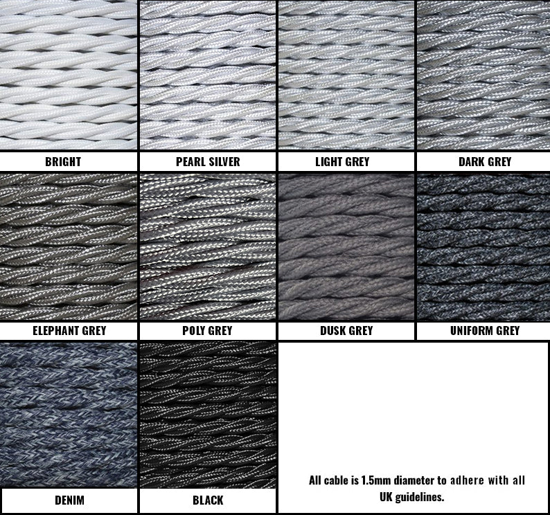 White / Grey / Black Braided Fabric Decorative Extension Lead - 2 Gang White Trailing Socket