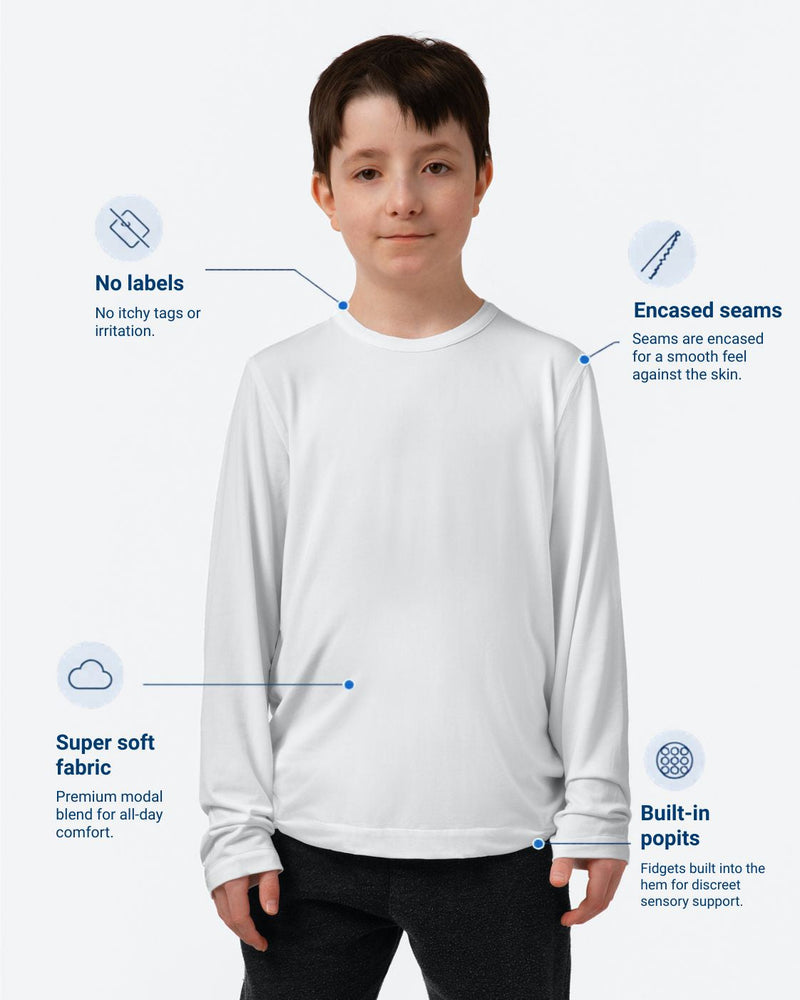Kids Fidget-T – Long Sleeve- White
