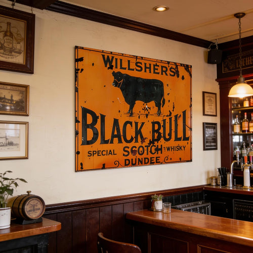 Willshers Black Bull Scotch Metal Advertising Sign