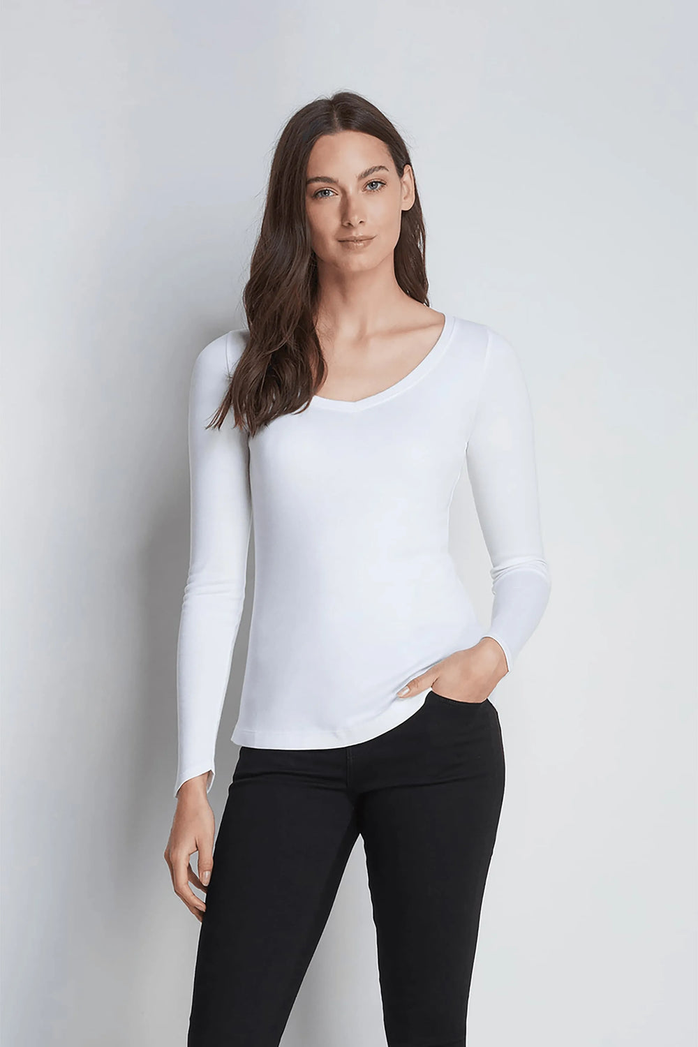 Long Sleeve V Neck Cotton Modal T-shirt