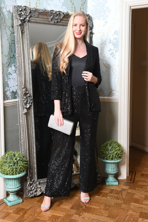 Yumi Black Sequin Blazer With Pockets