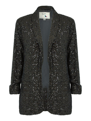 Yumi Black Sequin Blazer With Pockets