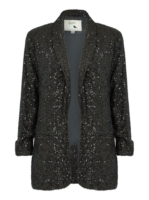 Yumi Black Sequin Blazer With Pockets
