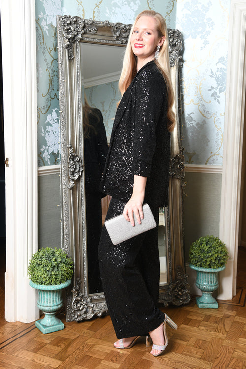 Yumi Black Sequin Blazer With Pockets