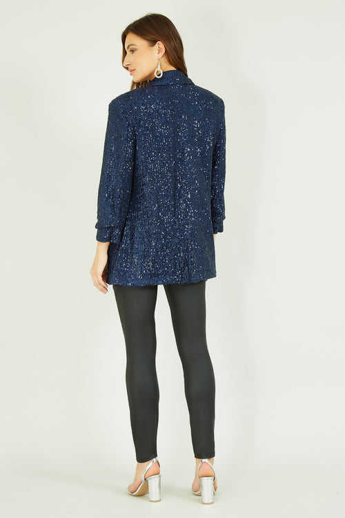 Yumi Navy Sequin Blazer With Pockets