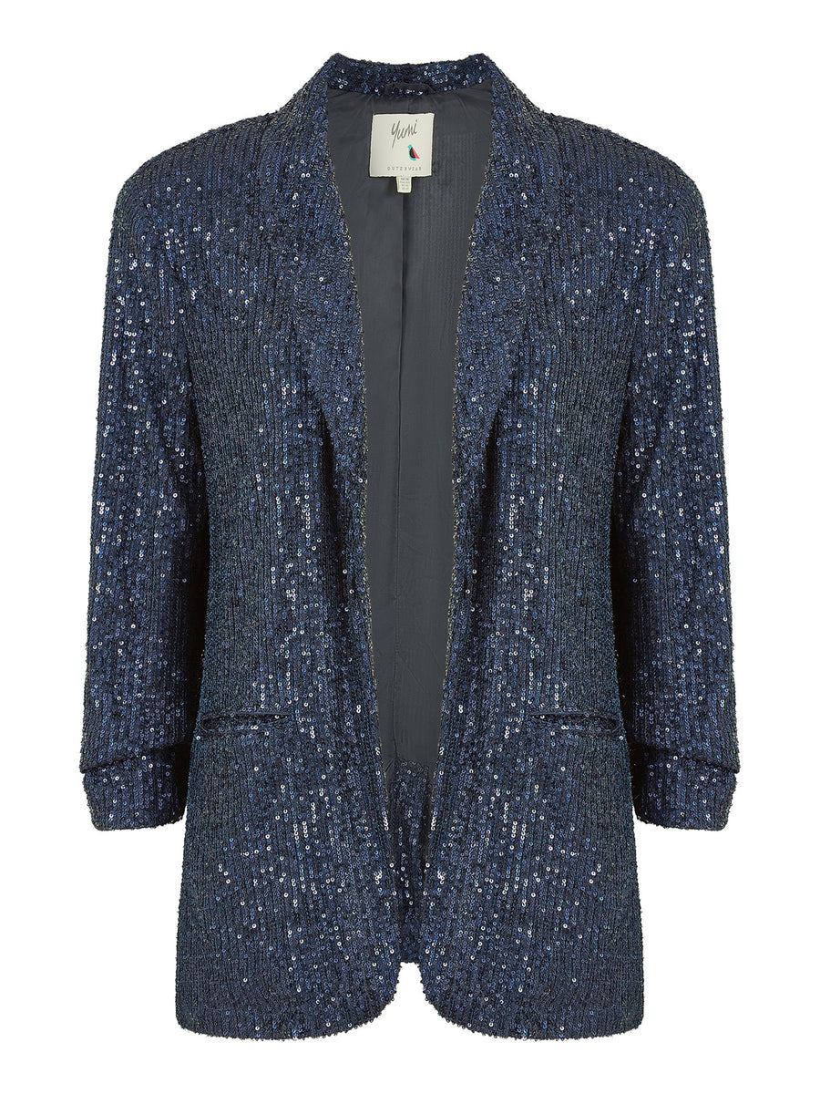 Yumi Navy Sequin Blazer With Pockets