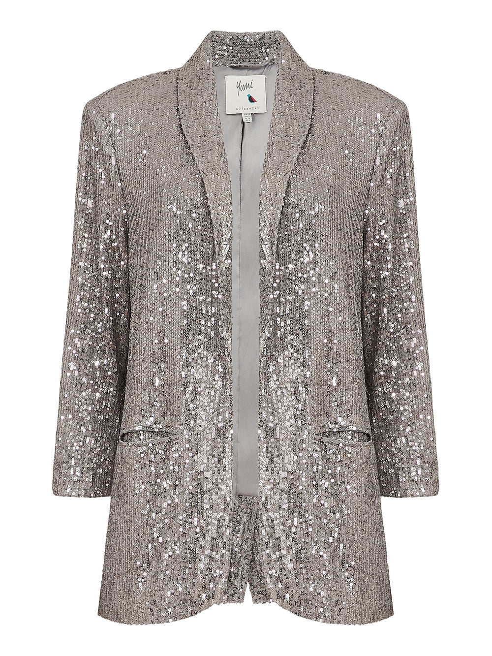 Silver Sequin Blazer With Pockets