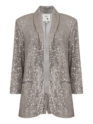 Silver Sequin Blazer With Pockets