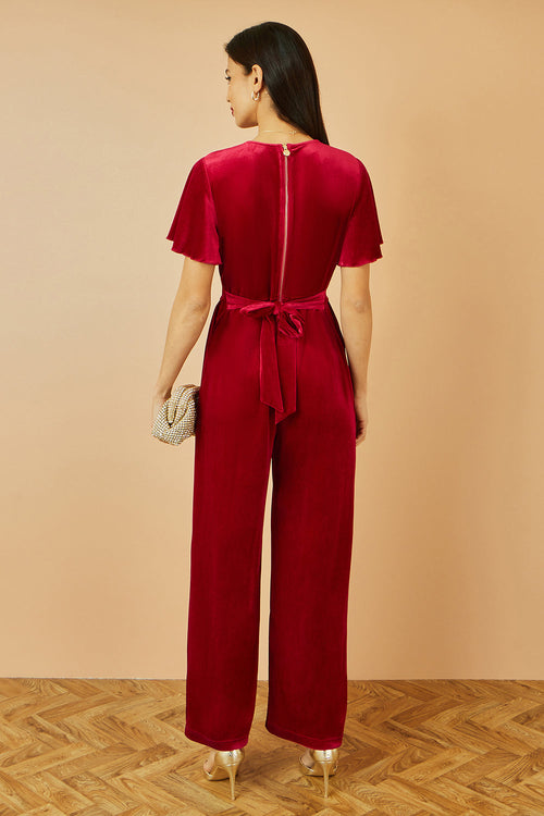 Yumi Red Jumpsuit With Angel Sleeves