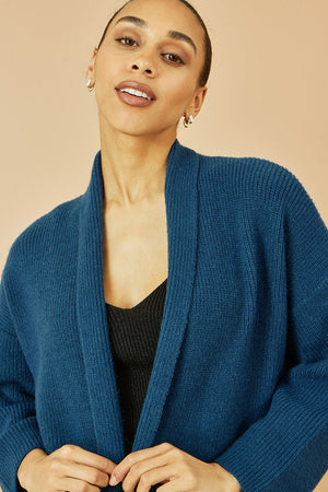 Yumi Teal Knitted Maxi Cardigan With Pockets
