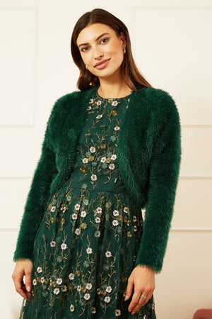 Yumi Green Eyelash Knit Bolero
