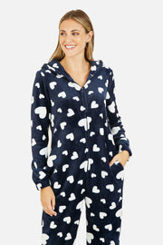 Yumi Navy Heart Super Soft Onesie With Pockets