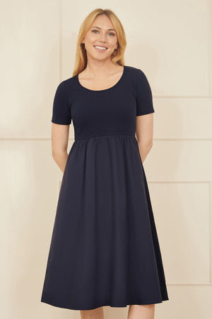 Yumi Navy Jersey Top and Cotton Midi Dress