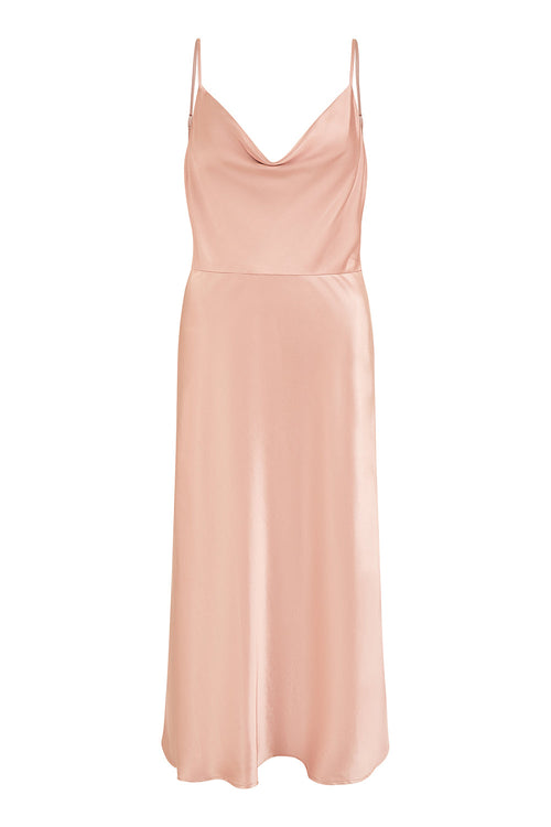 Yumi Rose Pink Satin Cowl Neck Midi Slip Dress