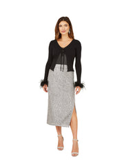 Yumi Black Ribbed Bolero With Feather Cuffs