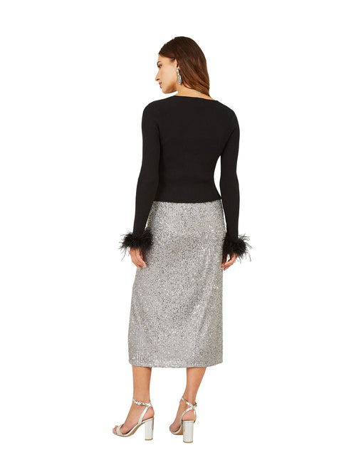 Yumi Black Ribbed Bolero With Feather Cuffs