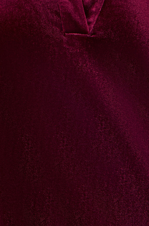 Yumi Burgundy Velvet Tunic Dress With 3/4 Sleeves