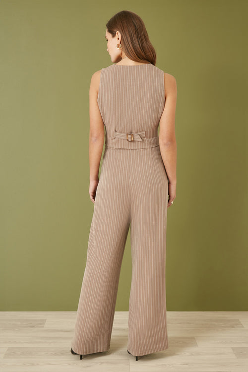Yumi Brown Pinstripe Sustainable Cotton And Ramie Waist Coat Vest
