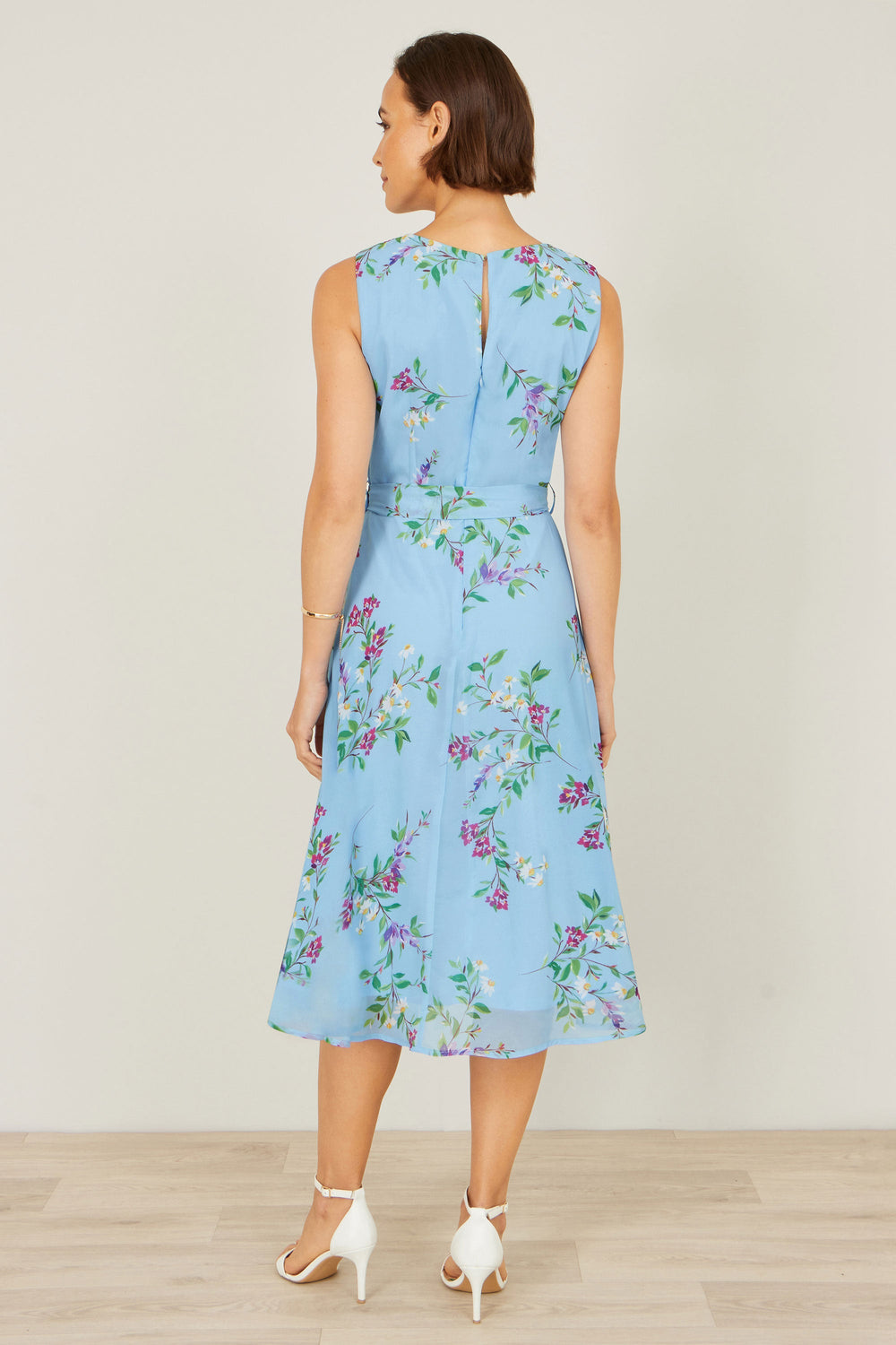 Yumi Blue Floral Print Midi Skater Dress