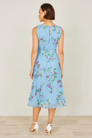 Yumi Blue Floral Print Midi Skater Dress