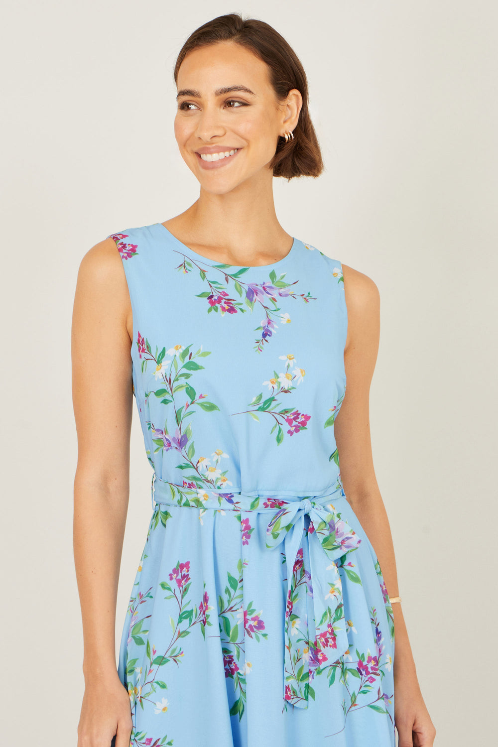 Yumi Blue Floral Print Midi Skater Dress