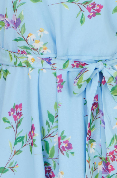Yumi Blue Floral Print Midi Skater Dress