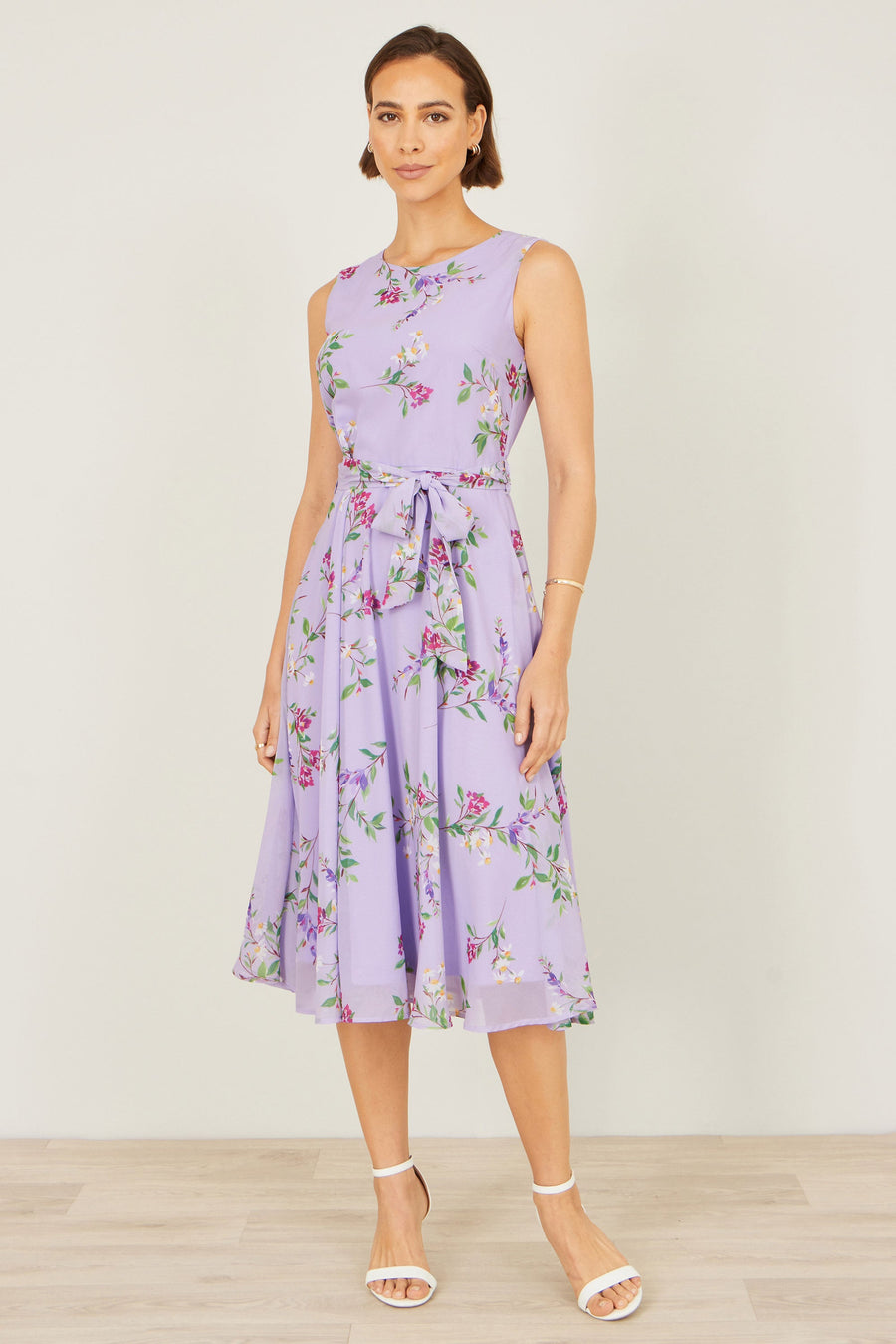 Yumi Lilac Floral Print Midi Skater Dress