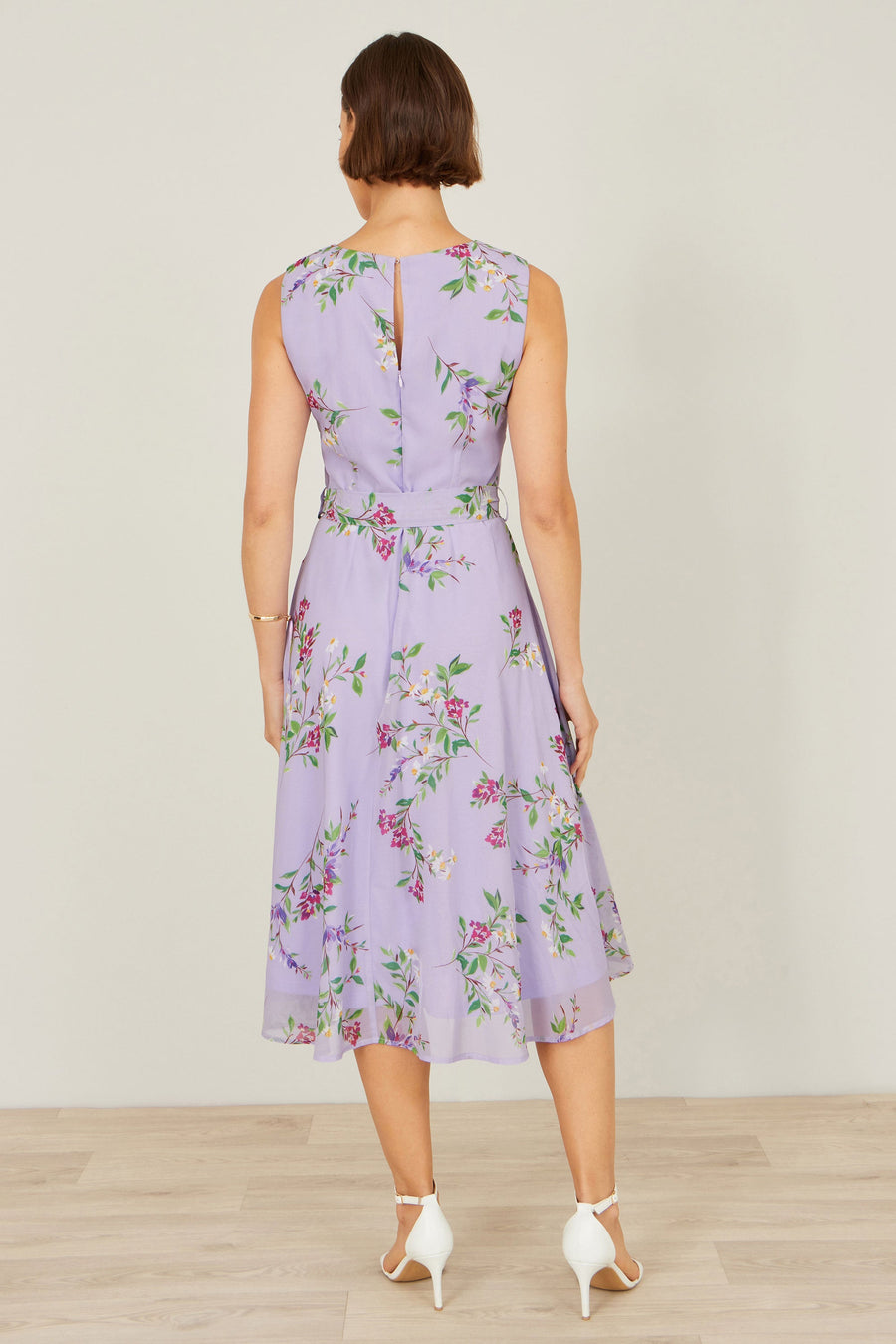 Yumi Lilac Floral Print Midi Skater Dress