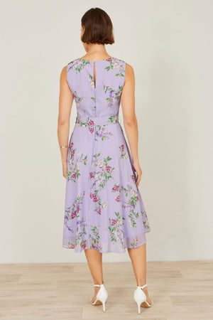 Yumi Lilac Floral Print Midi Skater Dress