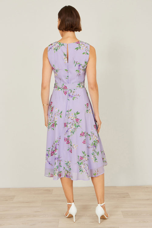 Yumi Lilac Floral Print Midi Skater Dress