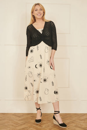 Yumi Black Cotton Crochet Twisted Bolero Top