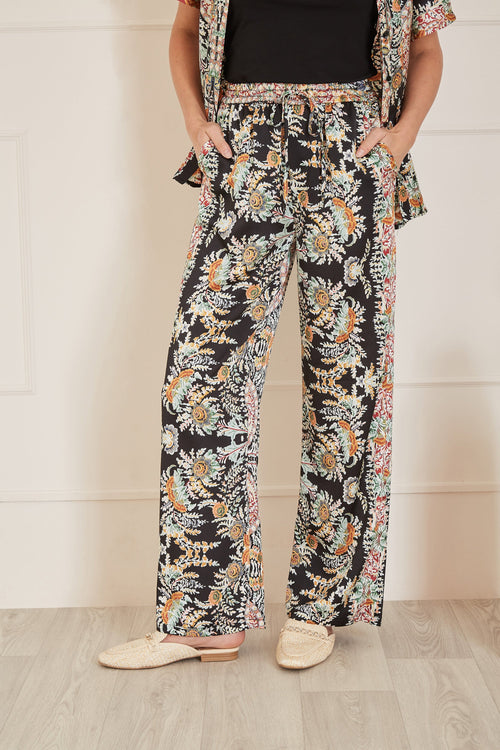 Yumi Black Paisley Print Relaxed Fit Trousers