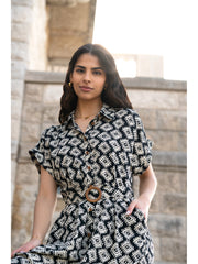 Yumi Black Viscose Midi Shirt Dress With Matching Belt