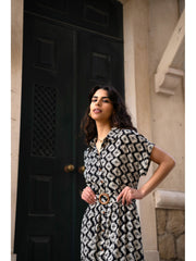 Yumi Black Viscose Midi Shirt Dress With Matching Belt