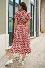 Yumi Red Viscose Midi Shirt Dress With Matching Belt