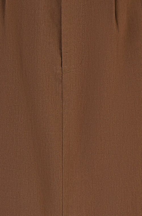 Yumi Brown Cotton Midi Skirt With Belt And Split Hem