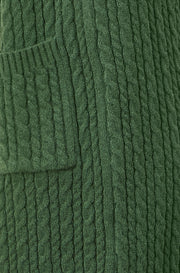 Yumi Green Cable Knit Edge to Edge Long Cardigan With Pockets