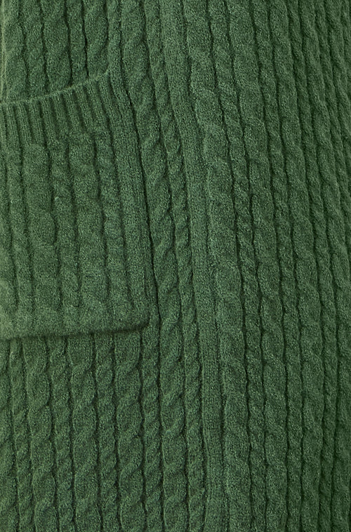 Yumi Green Cable Knit Edge to Edge Long Cardigan With Pockets