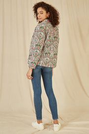 Yumi Pink Floral Print Reversible Cotton Quilted Jacket