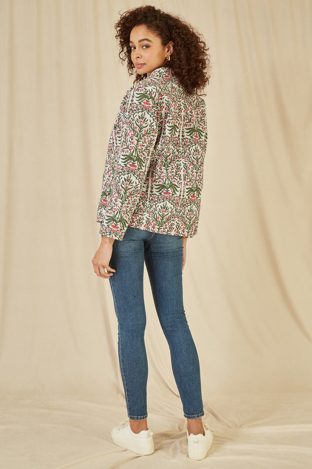 Yumi Pink Floral Print Reversible Cotton Quilted Jacket
