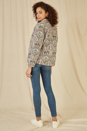 Yumi Pink Floral Print Reversible Cotton Quilted Jacket