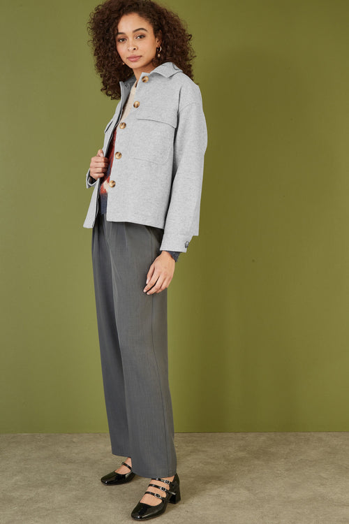 Yumi Grey Woven Shacket With Oversize Pockets