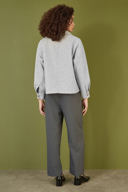 Yumi Grey Woven Shacket With Oversize Pockets