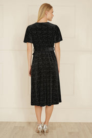 Yumi Black Velvet Sparkle Wrap Midi Dress