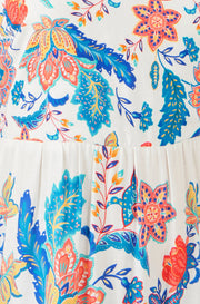 Yumi Blue Boho Block Print Tiered Maxi Dress