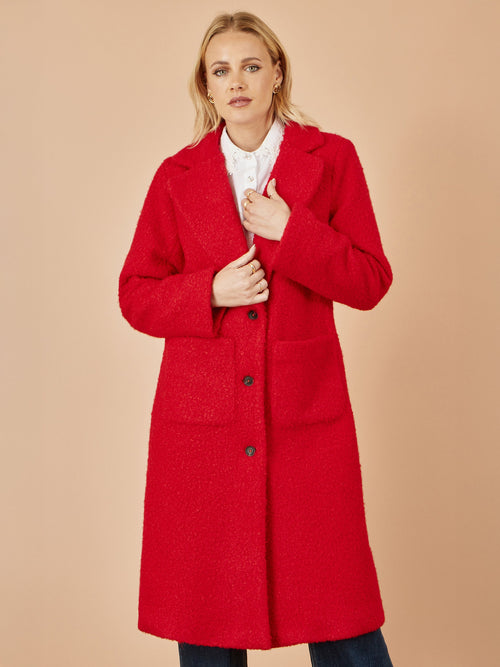 Yumi Red Boucle Long Line Coat