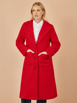 Yumi Red Boucle Long Line Coat