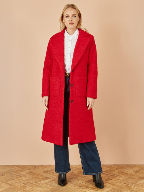 Yumi Red Boucle Long Line Coat